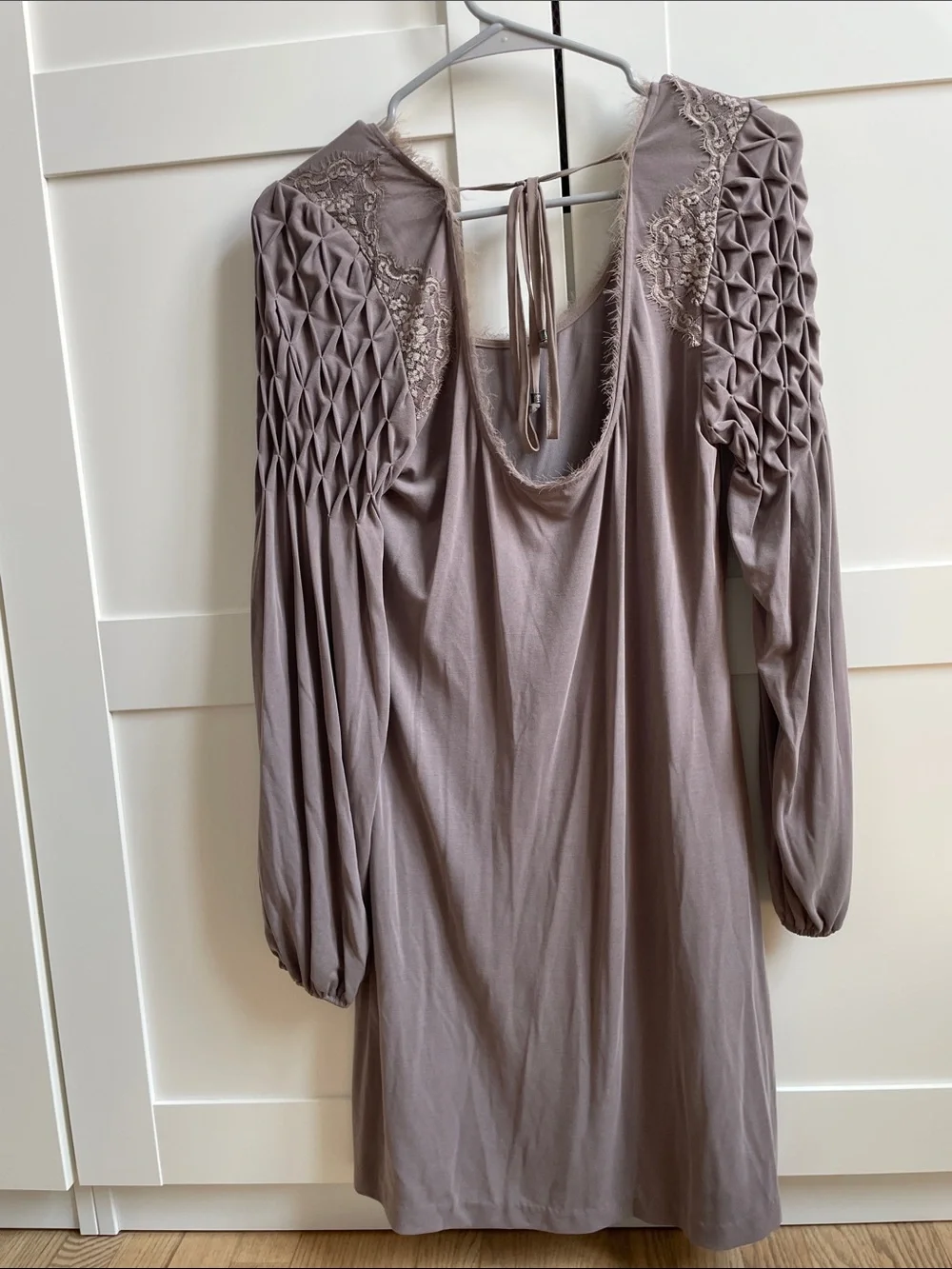 Free People Taupe Long-Sleeve Smocked-Sleeve Dress